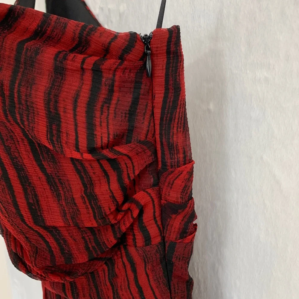 Hutch One Shoulder Silk Red & Black Abstract Cocktail Dress Sz 8